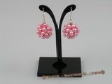 pe010  14mm ball shape red freshwater pearl dangle earrings