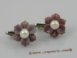 pe013 Adorable 5.5-6mm pearls set on indian jade flowers tray with silver CLIP  Earrings