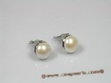 pe042 Silver 12mm white bread pear clip earrings