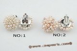 pe056 Plated silver 3-4mm seed pearl cluster flower Clip Earring in wholesale