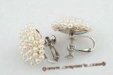 pe057 Stylish non-pierce cluster flower seed pearl plated silver screwback earring