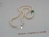 pn005 7-8mm  white button shape pearls & jade necklace