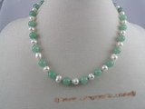 pn007 6-7mm white potato shape pearls & jade beads necklace