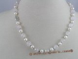 pn011 6-7mm white potato shape pearls &  rose quartz beads necklace
