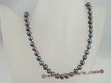 pn016 8-9mm black cultured potato shape freshwater pearls necklace