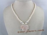 pn061 Single strand 6-7mm white potato pearl necklace with heart clasp