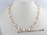 pn077 white 7-8mm potato pearls single necklace with crystal beads