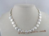 pn080 12mm white coin pearls single strands neckace