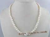 pn082 6-7mm white potato shape pearls necklace with shell pearl