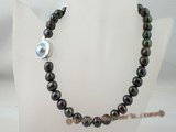 pn088 10-11mm black potato fresh water pearl necklace with sterling mabe clasp