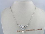 pn096  9-9.5 bread pearl sterling silver necklace with zircon