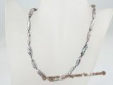 pn175 5*18mm black long dirlled biwa fresh water pearl necklace