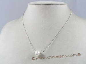 pn183 8-9mm white round pearl with steling silver chain necklace