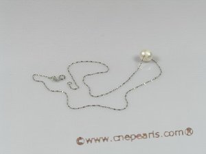 pn183 8-9mm white round pearl with steling silver chain necklace