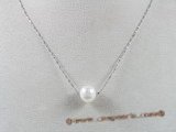 pn183 8-9mm white round pearl with steling silver chain necklace