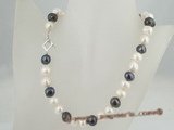 pn205 11-12mm white & black potato shape cultured pearl luxury single necklace
