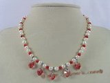 pn224 white cultured pearl with heart-shape Austria crystal bridal necklace