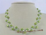 pn227 7-8mm green bread pearl & crystal beads single necklace
