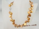 pn232 12mm side-drilled champagne coin pearl neckalce in wholesale