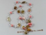 pn240 Red whorl cultured pearl with gemstone single necklace for wholesale