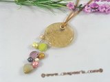 pn245 yellow glass pendant necklace combine with multicolor cultured pearl
