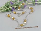 pn246 White& champagne potato pearl sterling necklace for wholesale