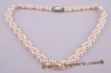 pn256 Bright white 5-6mm off-round pearl hand knotted collar / choker necklace wholesale