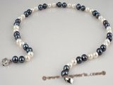 pn262 Fine quality white & black 7-8mm potato pearl necklace in wholesale