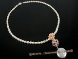 pn264 Cheery white rice shape freshwater pearl necklace with coin pearl