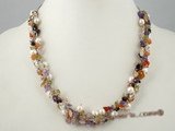 pn272 Elegant silver white potato pearl &gemstone chip necklace in lower price