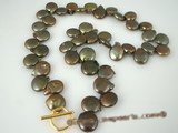 pn284 12-13mm brown side-drilled  coin pearl neckalce in wholesale