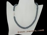 pn307 Smart Designer button seed Pearl Woven choker Necklace in black