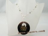 pn319 Smart sterling silver freshwater rice pearl necklace with round shell pendant
