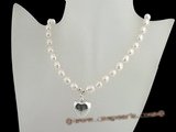 pn330 Designer sterling silver 8-9mm freshwater rice pearl costume necklace