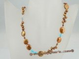 pn341 Fashion coffee coin pearl and turquoise costume necklace