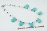pn351 Freshwater Rice Pearl & Teardrop Turquoise Necklace