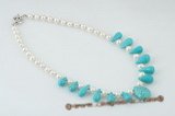 pn352 Modern Freshwater potato Pearl & Drop turquoise Necklace