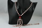 Pn363 Freshwater rice Pearl and red jade spring Necklace