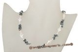 Pn396 Smart white cross pearl and Black keshi pearl princess necklace