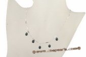pn406 Sterling sivler chain necklace with 6-7mm black teardrop pearl