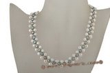 pn410 Three rows white and black gradual bread pearl princess necklace