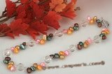 Pn413 Handmade Color Freshwater Pearl & Faceted Cystal Necklace