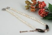 Pn414 Hand Knotted Nugget Pearl and Smoking Quartz Necklace