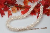 Pn458 Hand Knitted White Potato Pearl and Austria Crystal Sparkly Necklace