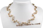 Pn470 Freshwater Pearl and Sparkling Crystal Costume Necklace