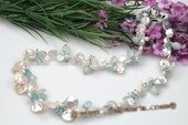 Pn488 Freshwater Keishi Pearl and Blue Crystal Princess Necklace