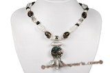 pn507 Hand Knotted Freshwater potato Pearl and smoking quartz Necklace