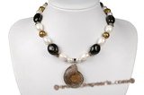 pn508 Smoking quartz ,Freshwater pearl necklace and gemstone pendant