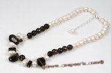 pn511 Cultured Freshwater potato Pearl and smoking quartz 16" Necklace