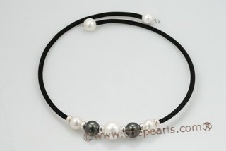 pn515 Black rubber cord big sea shell pearl beads necklace